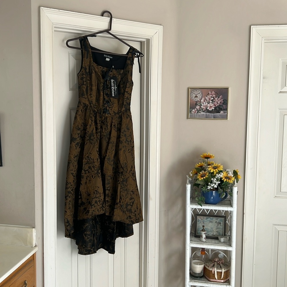 Women Victorian Gothic High-Lo Dress Jacquard Thorn Rose Dress